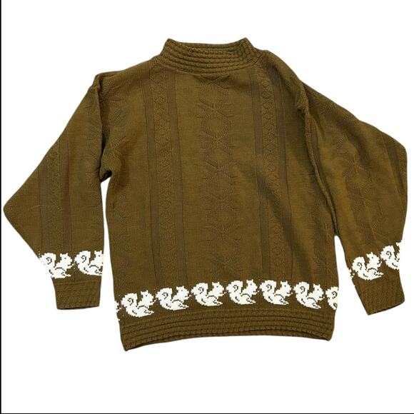 Vintage Sweaters - Vintage Sweater Squirrel Print Brown White Womens Small Nature Granola Casual